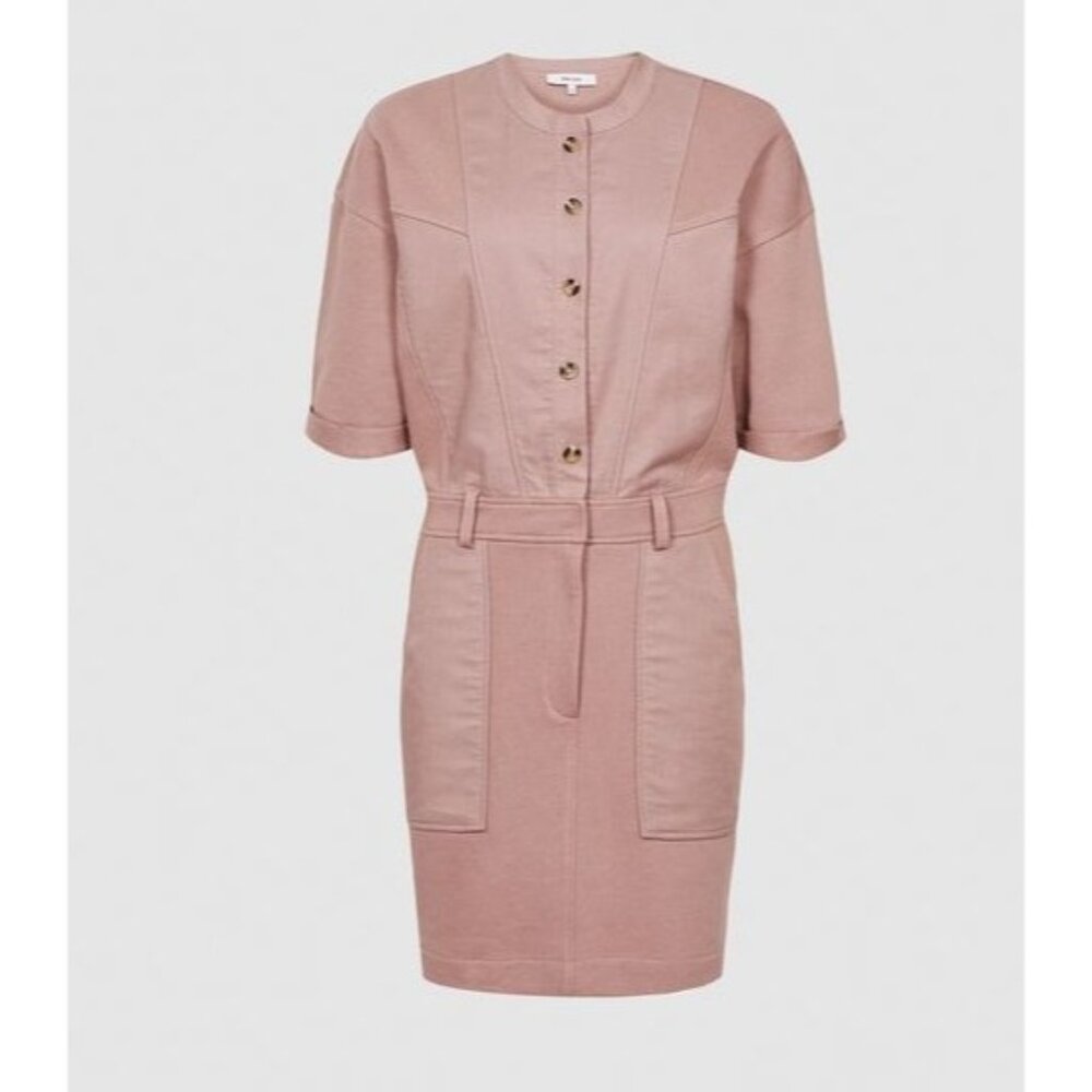 Reiss Emlyn Panel Detail Sweatshirt Dress Front Buttons Pockets Womens Size 6 - Picture 2 of 10